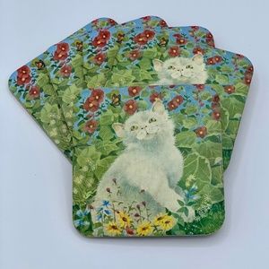 Floral Cat Drink Coaster Set, Legacy Publishing Group - Vintage (1996)